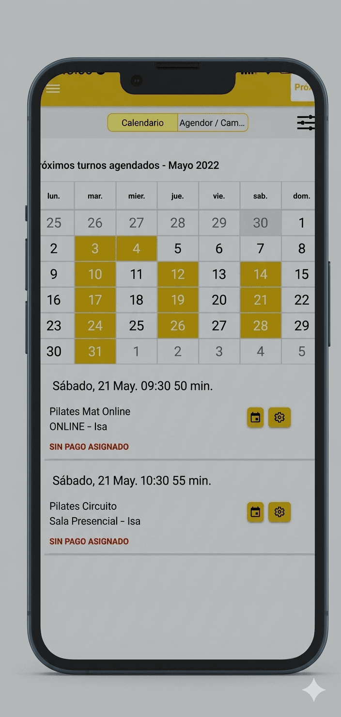 Vista del calendario en SigueFit